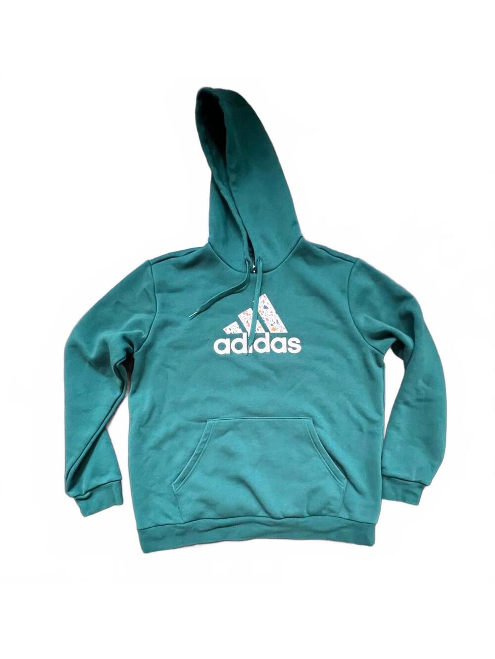 Adidas Teal Hoodie w/ Orange Confetti Logo - XL
